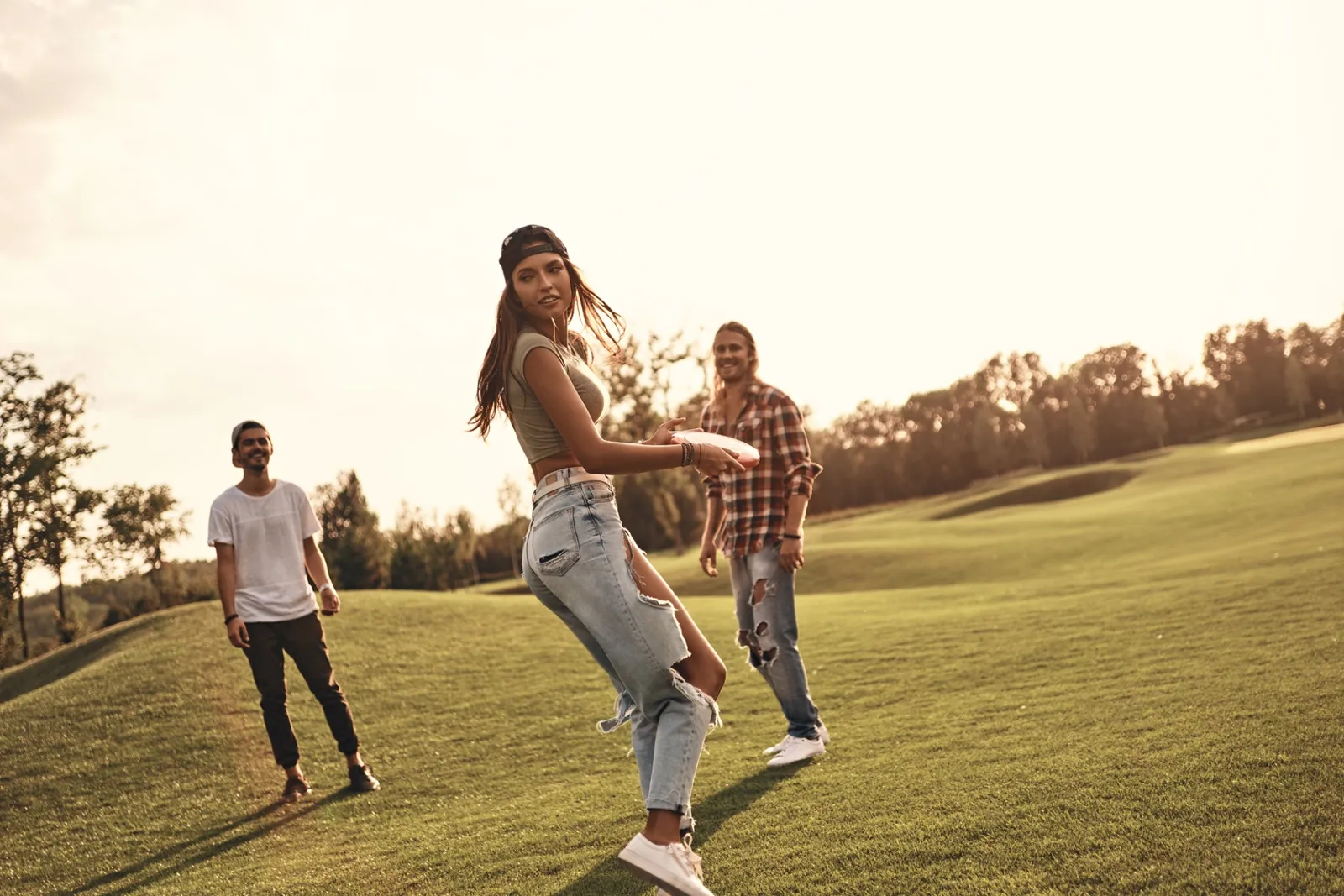 Friends enjoying an active afternoon outdoors